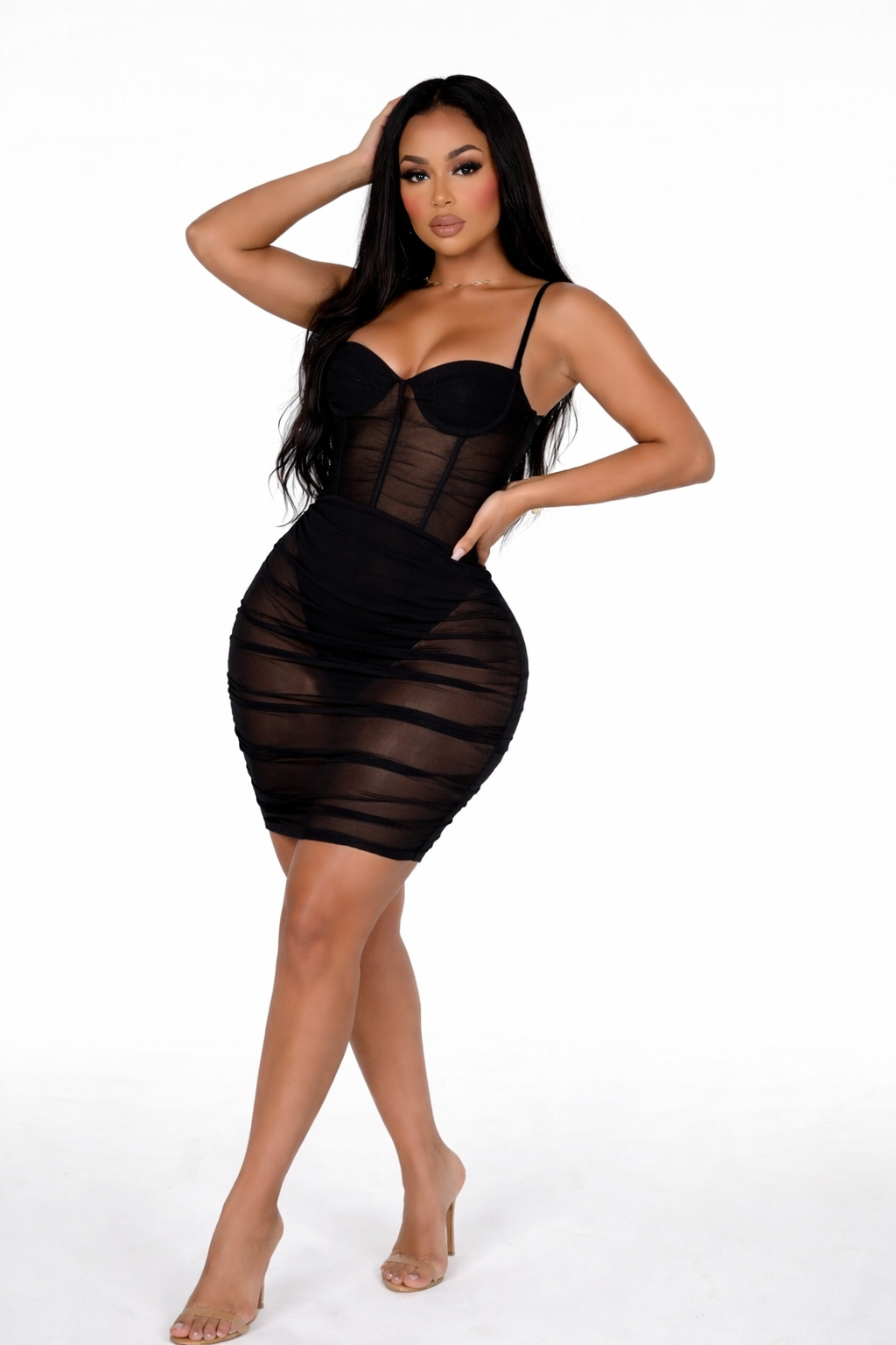 BLACK RUFFLE BODYCON DRESS