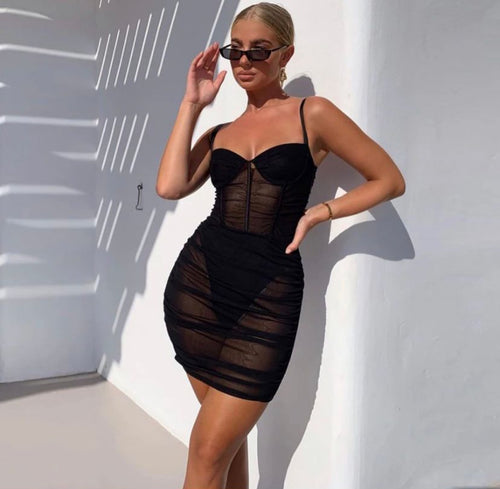 BLACK RUFFLE BODYCON DRESS